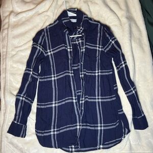 Old Navy Navy Blue and White Plaid Button-Down Shirt